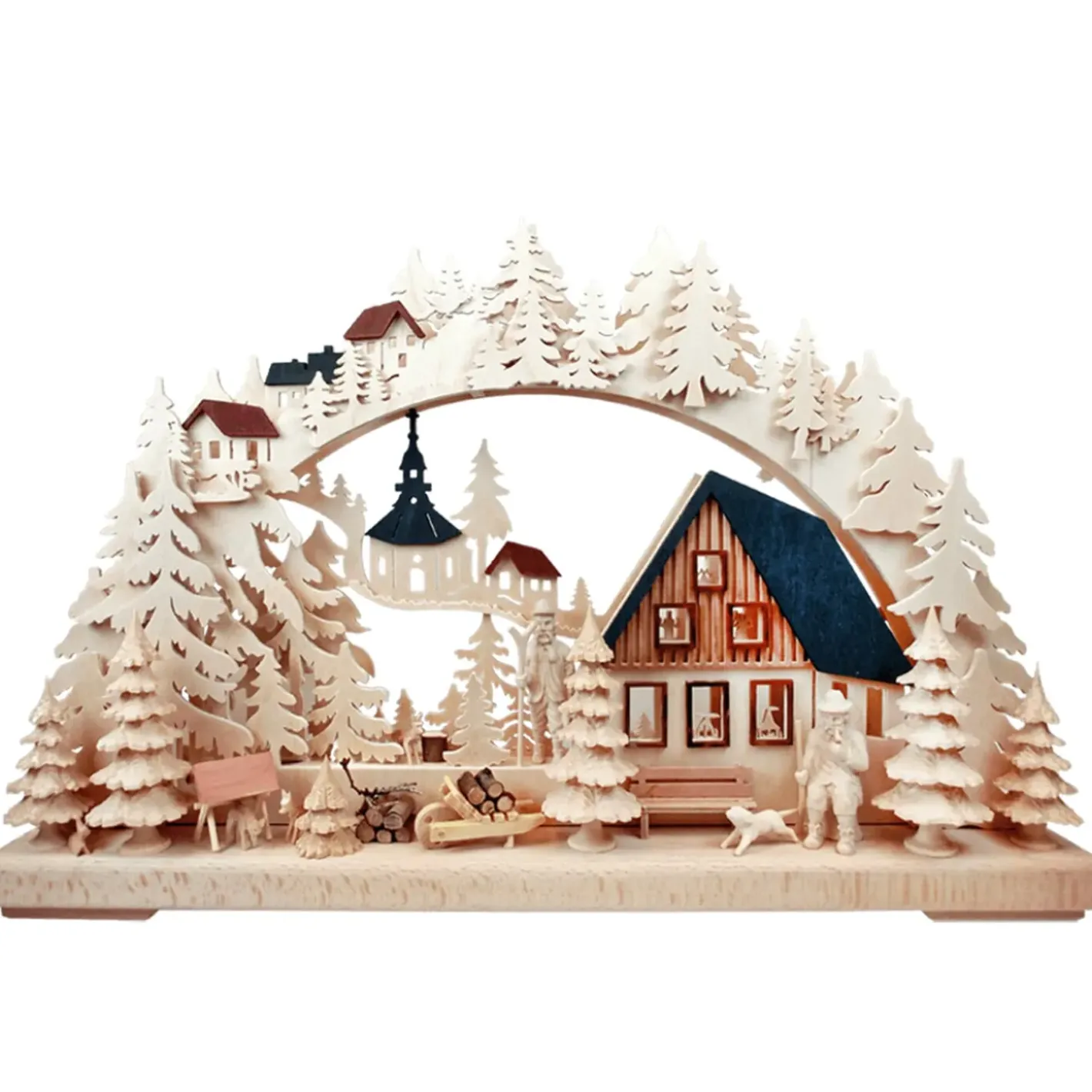 RATAGS Holzdesign Schwibbögen-3-D Schwibbögen "Holzfallerhaus", 115V Mit Usb A-Anschluss