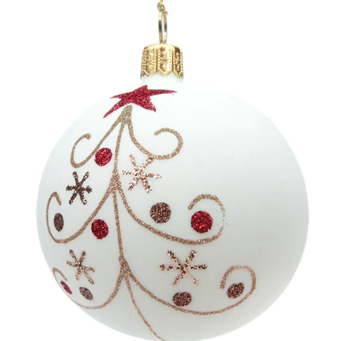 Käthe Wohlfahrt Baumkugeln Und Set-Angebote-Glaskugel Cremefarben Matt Mit Glitzerbaum, 7 Cm
