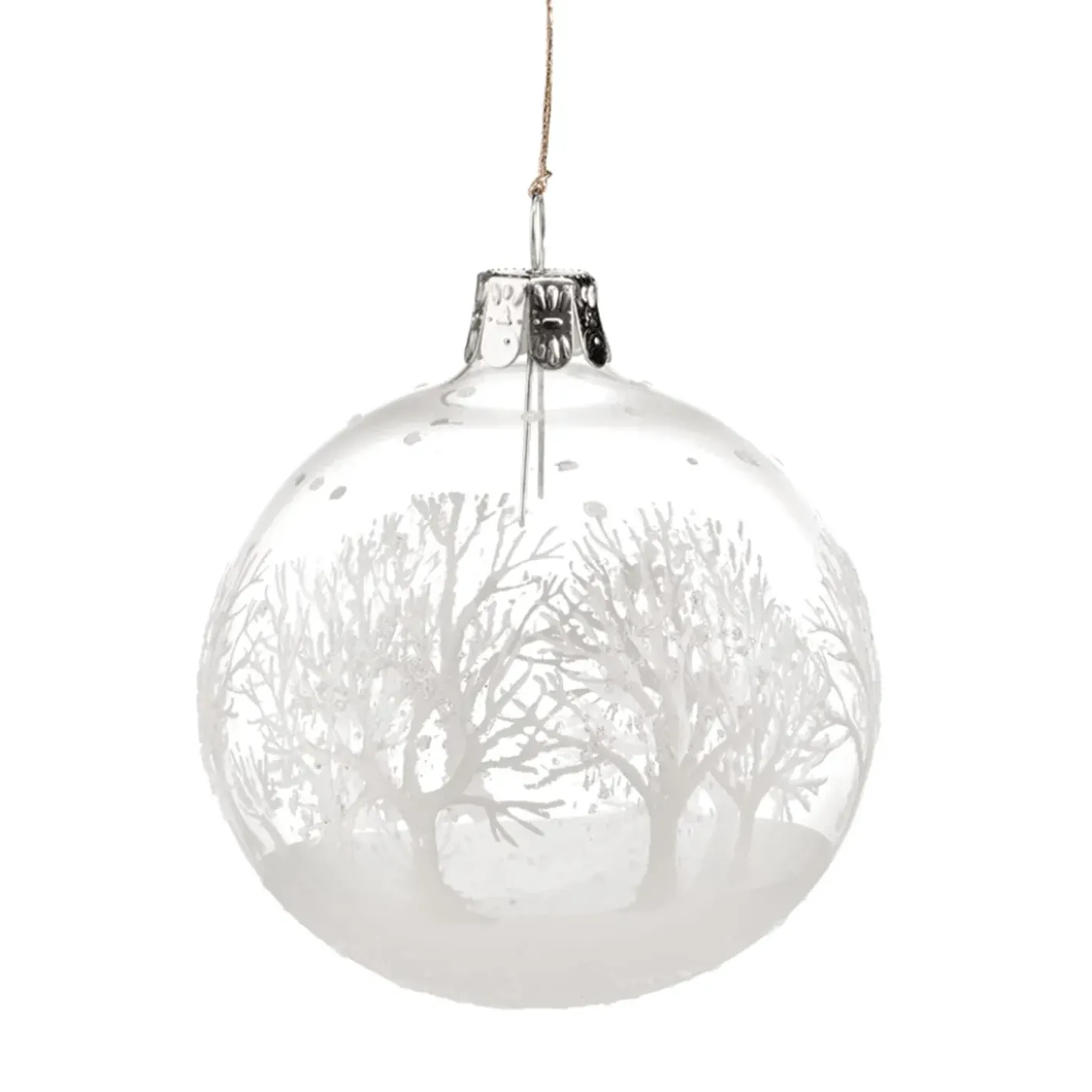 Käthe Wohlfahrt Baumkugeln Und Set-Angebote-Glaskugel Klar Mit Weisen Baumen, 7 Cm