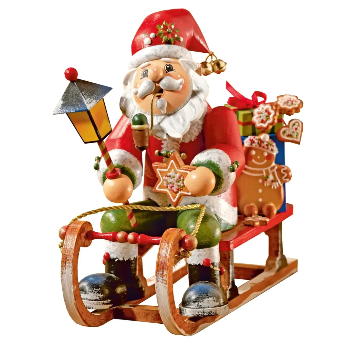 Käthes Original Räuchermänner-Holzknoddl "Weihnachtsmann Auf Schlitten", Rauchermann