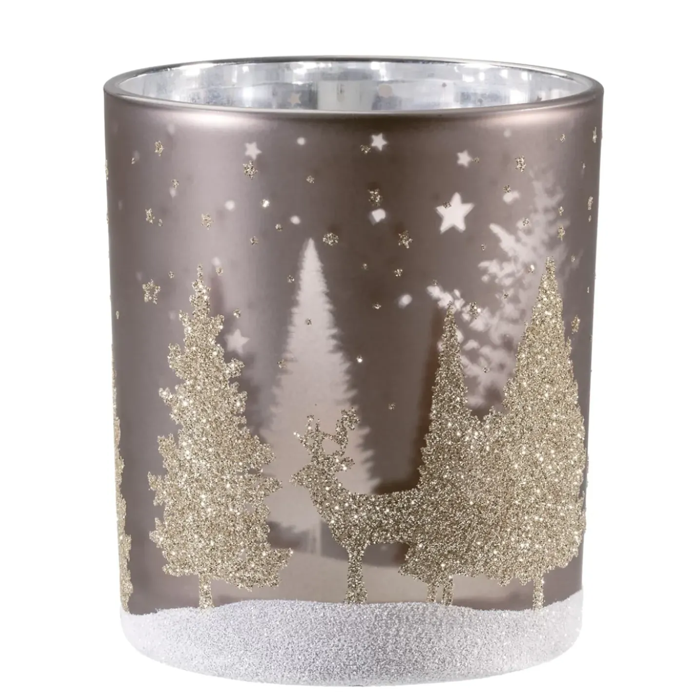 Käthe Wohlfahrt Kerzen & Teelichthalter-Windlicht "Hirsche Im Wald" Taupe, 10Cm
