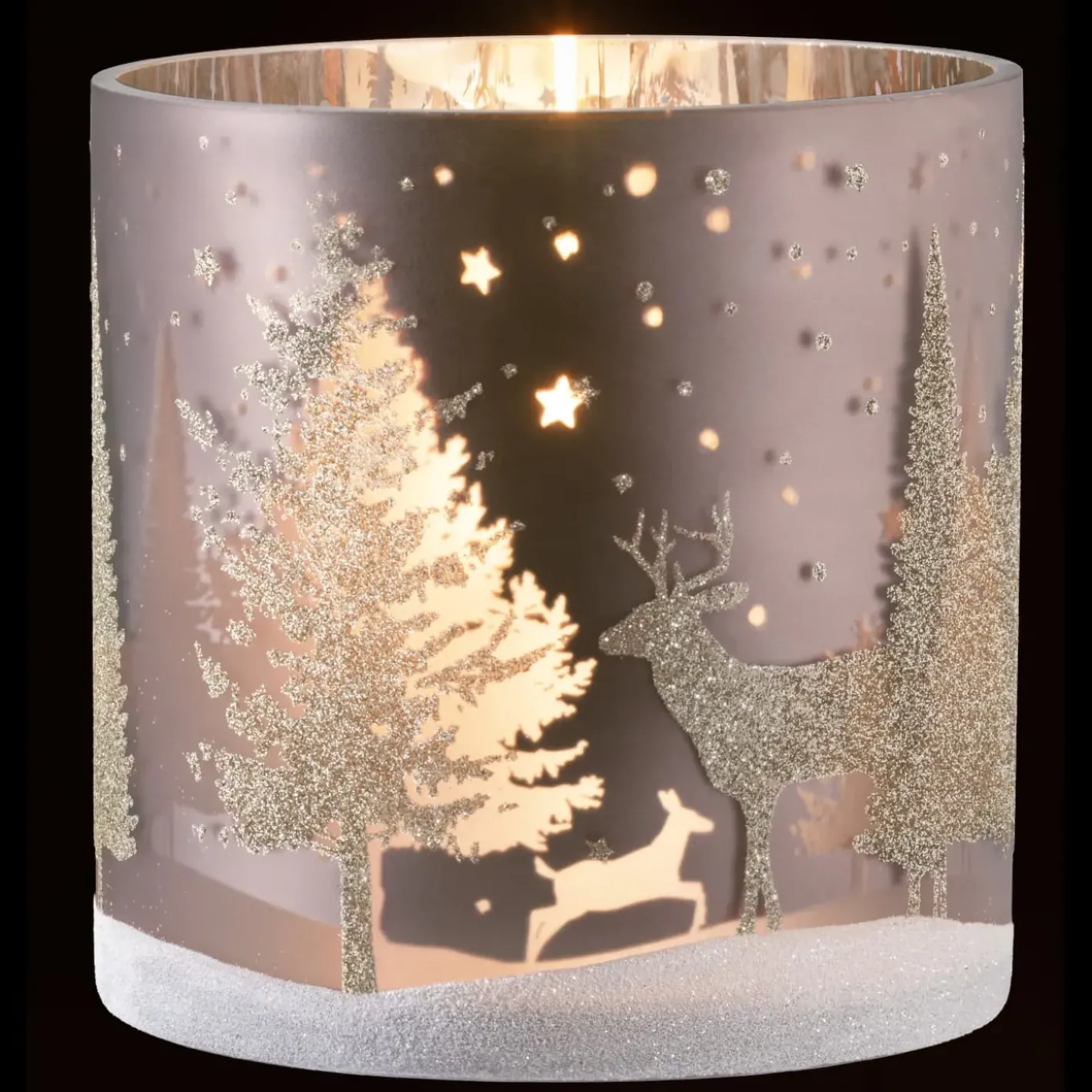 Käthe Wohlfahrt Kerzen & Teelichthalter-Windlicht "Hirsche Im Wald" Taupe, 15Cm
